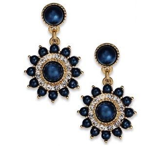 Blue Imitation Pearl & Crystal Flower Burst